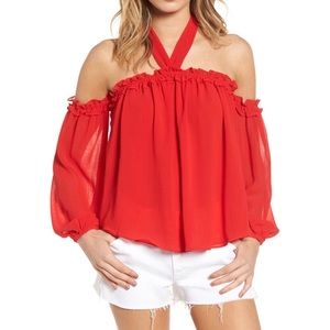 Misa Los Angeles Lively Off Shoulder Navy Blouse S